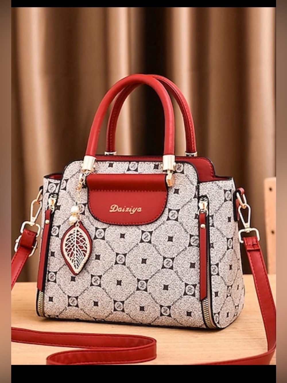 NWOT Red Patterned Top-Handle Satchel crossbody bag - Picture 3 of 12